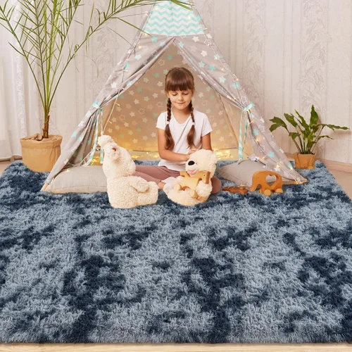 Miniatura 4 de Alfombra de área Softlife para sala de estar, alfombra lanuda mullida y esponjosa de 6 x 9 pies en color azul para dormitorio de niñas y niños, Azul