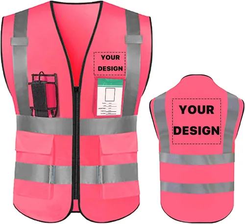 Miniatura 27 de Chaleco de seguridad de alta visibilidad reflectante con bolsillos y cremallera personalizado su logotipo ropa de trabajo de seguridad