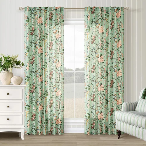 Miniatura 38 de Cortinas de lino florales azules y amarillas, estilo vintage, bohemio, de 63 pulgadas, 2 paneles con pestaña trasera para sala de estar