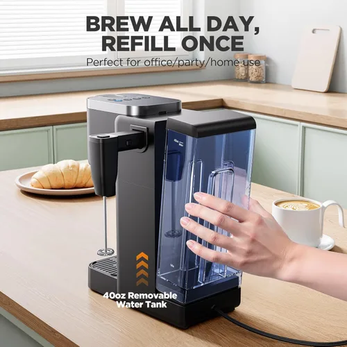 Miniatura 6 de Tastyle Cafetera de una sola porción con espumador de leche desmontable integrado, máquina de café helado y caliente para cápsulas K y café molido