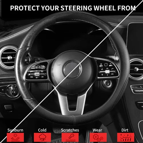 Miniatura 2 de Funda universal para volante, de 15 pulgadas, protector de volante de piel sintética antideslizante, transpirable y compatible con calefacción
