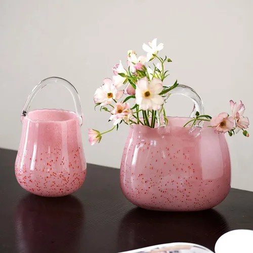 Miniatura 3 de Bolsa de mano, jarrón de cristal, pecera, sala de estar, arreglo floral, cesta de adorno decorativo soplado a mano, florero transparente, jarrones