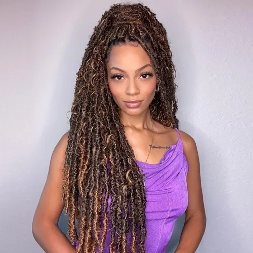Miniatura 6 de Bobbi Boss Trenzas de ganchillo de mezcla de cabello humano HBF001 HF rizado profundo Boho Locs 26" (4)