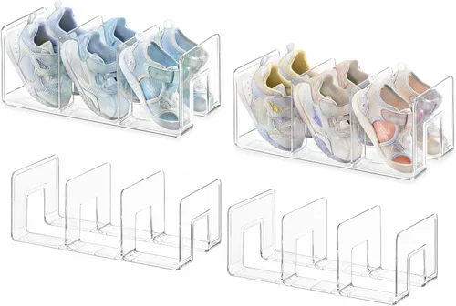 Miniatura 16 de HBlife Zapatero de acrílico negro para niños para organizadores y almacenamiento de armario, zapatero pequeño de 4 secciones, organizador