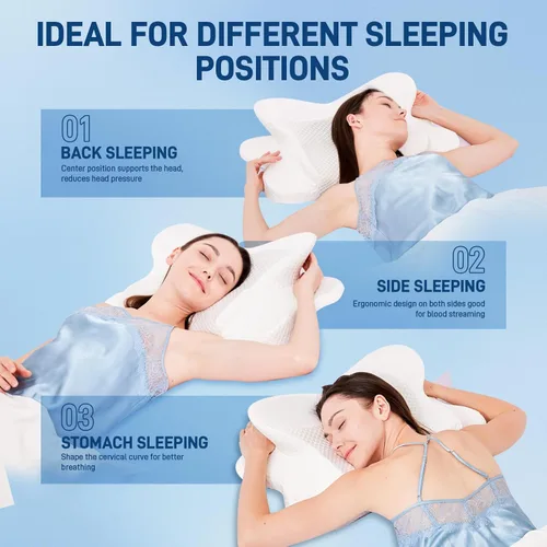 Miniatura 3 de Almohada cervical para el cuello – Almohada de espuma viscoelástica para aliviar el dolor de dormir, almohadas ergonómicas de contorno para dormir