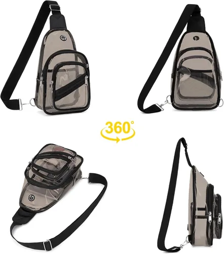 Miniatura 9 de Bolsa transparente para eventos en estadios, mochila transparente para mujer, impermeable, de PVC, cangurera cruzada para conciertos Semi negro