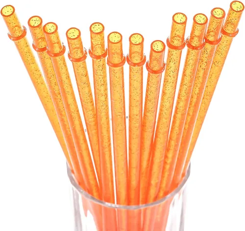 Miniatura 21 de Dakoufish Sin BPA 12 Piezas Pajitas Reutilizables de Plástico Transparente con Purpurina de 11 Pulgadas Más un Cepillo de Limpieza