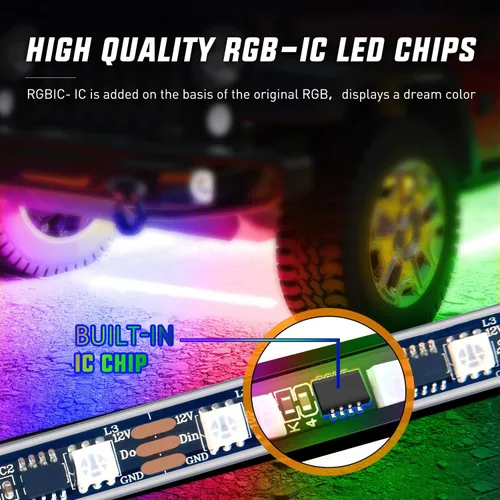 Miniatura 2 de Nilight 6 Piezas Tiras de Luces de Neón de Acento para Bajos del Automóvil 300 LEDs Multicolor RGB-IC DIY Función Activa de Sonido Modo Música
