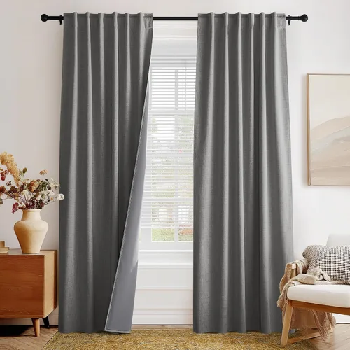 Miniatura 32 de PONY DANCE Cortinas de lino 100% opacas de 63 pulgadas de largo para dormitorio, sala de estar, oscurecimiento completo, bolsillo para barra