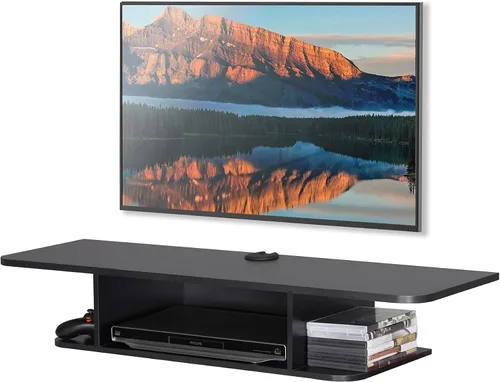 Miniatura 5 de FITUEYES Soporte flotante para TV montado en la pared, estante flotante de entretenimiento debajo de la TV para sala de estar, color negro