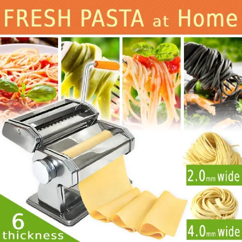 Japard Máquina de pasta ajustable, 6 espesores, ajustes de ancho de 0.079 pulgadas, fácil de limpiar, montaje en mesa, fabricación de fideos caseros