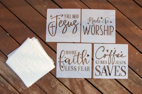 Miniatura 6 de Juego de plantillas inspiradoras de palabras, 16 plantillas de fe cristiana con citas y versículos de la Biblia, ideal para pintar en madera