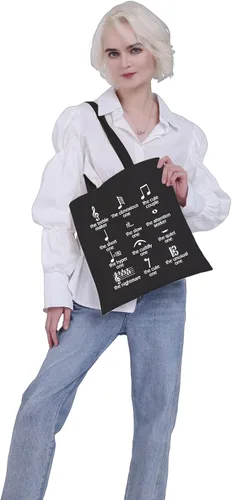 Miniatura 2 de VAMSII Divertida bolsa de mano con notas musicales para profesores, productores, amantes, banda de lona con tema de notas musicales