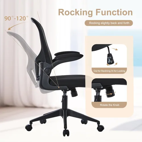 Miniatura 7 de HOOOWOOO Silla de oficina en casa de malla con reposabrazos abatible, silla de escritorio ergonómica moderna con soporte lumbar, respaldo