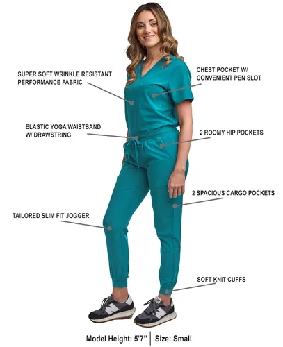 Miniatura 2 de Green Town Conjunto de ropa quirúrgica para mujer, pantalón deportivo y parte superior con cuello en V, 5 bolsillos, cintura de yoga, uniforme