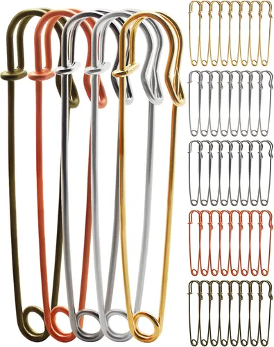 Benvo Pines de manta jumbo resistentes – Pasadores de acero de 4 pulgadas, 40 piezas para lavandería, llaveros, ropa y más (negro, oro, plata,