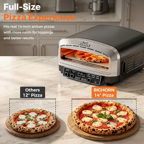 Miniatura 2 de Horno de Pizza para Interior BIG HORN OUTDOORS, Horno de Pizza Eléctrico de 14 Pulgadas de Encimera con 6 Modos Preestablecidos, Máquina Perfecta