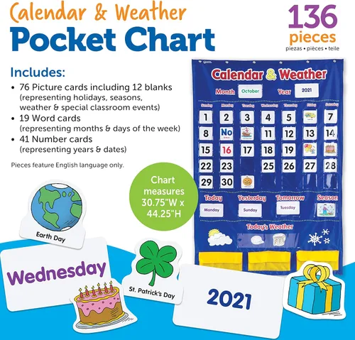 Miniatura 6 de Recursos de Aprendizaje Calendario y Tabla de Bolsillo del Clima - Suministros Esenciales para el Aula, Suministros para Profesores, Regreso a
