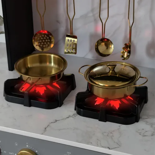 Miniatura 4 de Cocina de juego de madera con luz y sonido, fregadero de juguetes y dispensador de agua con agua corriente, juego de cocina grande para niños Negro