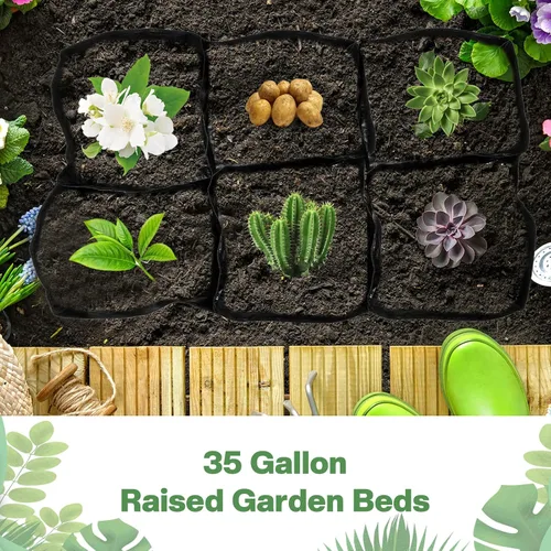 Miniatura 5 de 6 piezas de 35 galones de tela elevada cama de jardín transpirable contenedor de cultivo con 6 compartimentos rectangular grande elevado cama