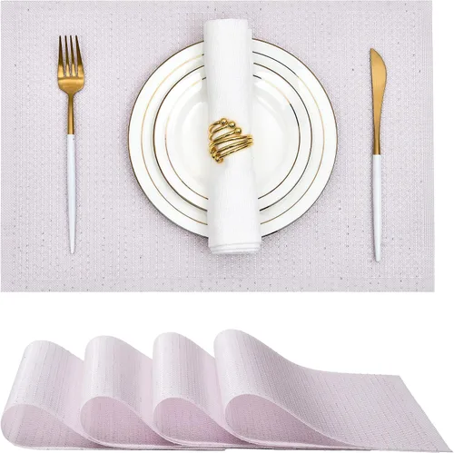 Miniatura 77 de Leetaltree Juego de 4 manteles individuales tejidos de vinilo iridiscente rosa brillante, impermeables, lavables, para bodas, aniversarios, uso