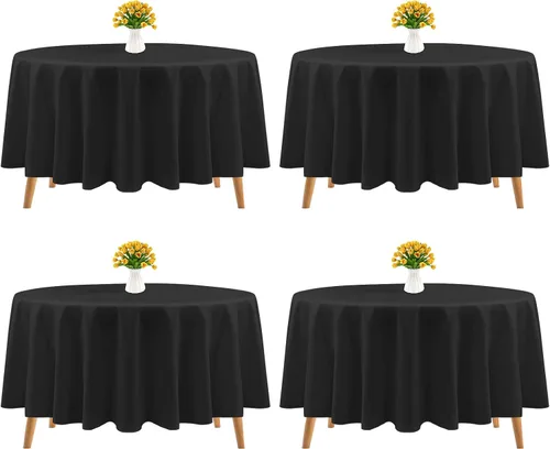 Miniatura 16 de Paquete de 4 manteles cuadrados color negro, 52 x 52 pulgadas, mantel de poliéster negro para mesas cuadradas pequeñas, mantel lavable resistente a