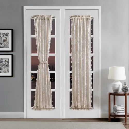 Miniatura 6 de LinenZone Par de cortinas de encaje de primera calidad para puerta francesa o cortinas de puerta de luz lateral con 2 alzapaños. Cortinas de puerta
