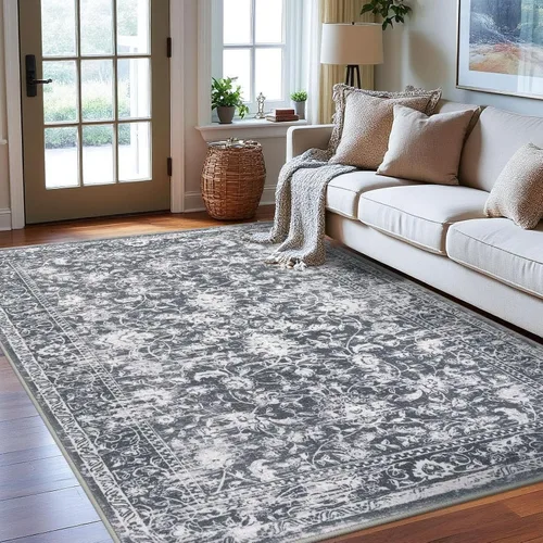 Miniatura 88 de KILOCOCO Alfombra lavable de 2 x 3 para entrada, estampado floral vintage, suave, antideslizante, azul, alfombras de cocina, tapete