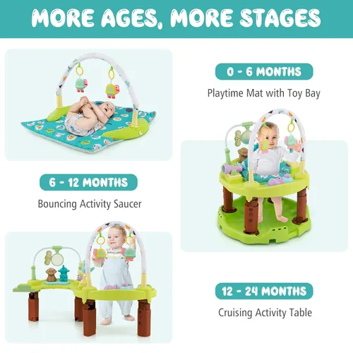 Miniatura 2 de BABY JOY Centro de actividades para bebé Bouncer, centro de actividades y mesa 3 en 1 Tapete de juego para bebés, platillo de actividad de rebote