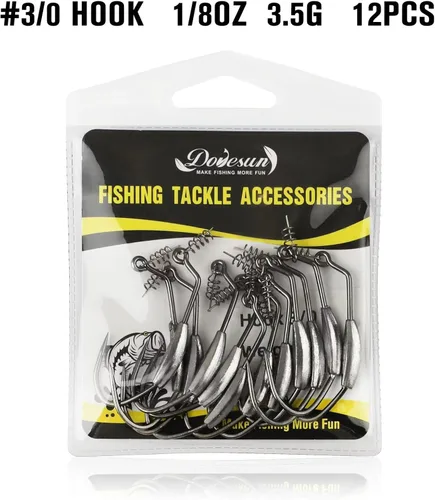 Miniatura 7 de Dovesun 12PCS/44PCS Anzuelos Ponderados de Natación Anzuelos de Pesca Ponderados Anzuelos de Agua Salada y Agua Dulce de Gusano Sin Malas Hierbas