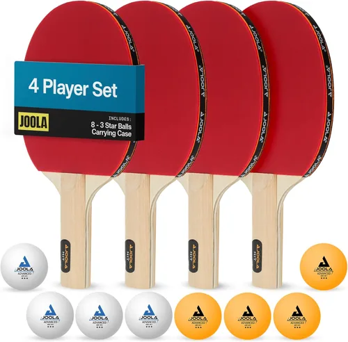JOOLA Juego Avanzado Premium de Palas de Ping Pong Set de 4 - Palas Profesionales de Tenis de Mesa, 6 Pelotas Avanzadas de Entrenamiento de Ping