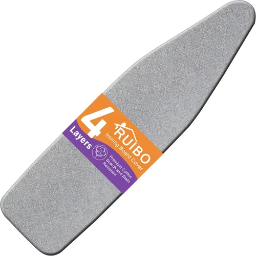 Miniatura 9 de Cubierta y almohadilla para tabla de planchar Ruibo, acolchado extra grueso y resistente de 4 capas, resistente a quemaduras y manchas, borde