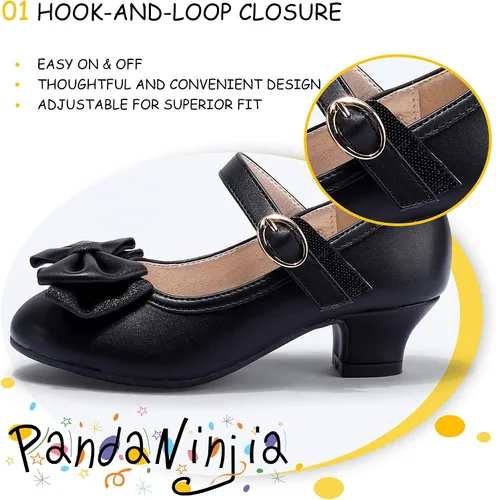 Miniatura 188 de PANDANINJIA Vestido de jada para niñas y niños pequeños, zapatos de princesa Mary Jane con tacones con lazo para fiesta, boda, boda