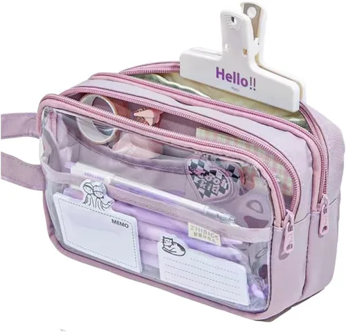 Miniatura 8 de Bolsillos claros Estuche para lápices Estuche cosmético Marcador de pluma Organizador de escritorio Suministros de oficina (blanco)