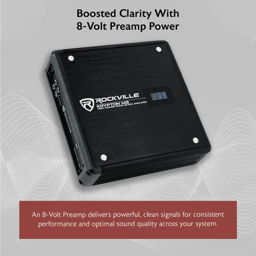 Miniatura 4 de Rockville KRYPTON-M0 - Amplificador de coche mono, 1 ohmio, 1400 W, clase D, ecualizador, filtro de paso bajo, certificado Dyno, control remoto