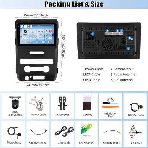 Miniatura 9 de 4G+64G Android 15 Estéreo para coche para Ford F150 2009-2012 con Carplay inalámbrico Android Auto, 9 pulgadas pantalla táctil Incell Radio coche 4