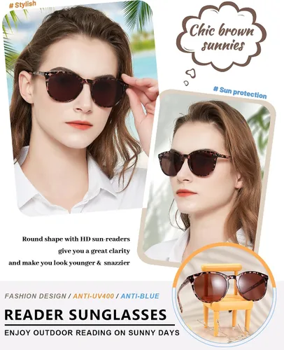 Miniatura 2 de MARE AZZURO Gafas de Sol Marrón Redondas para Lectura 2.00+ Mujeres Grandes para Exterior Lentes de Lectura 1.0 1.25 1.5 1.75 2.0 2.25 2.5 2.75 3.0
