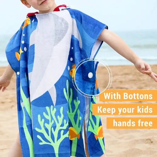 Miniatura 5 de BANGSAUR Toalla con capucha para niños, baño o playa, toallas de algodón suave para niñas, absorbente envolvente de piscina con capucha, poncho bata