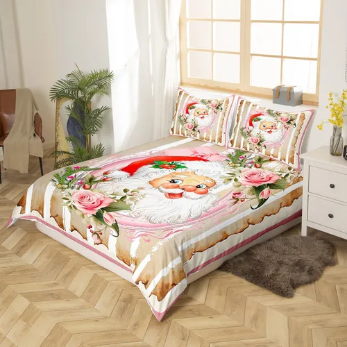 Miniatura 2 de Funda de edredón de Papá Noel, juego de ropa de cama para niños, funda de edredón de flores rosas para decoración de habitación de niños y niñas