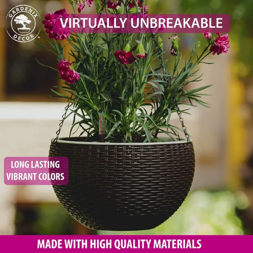 Miniatura 3 de GARDENIX DECOR Maceta colgante de riego automático, 11 pulgadas para interiores, marrón, fibra de coco con indicador de nivel de agua, redonda, 1