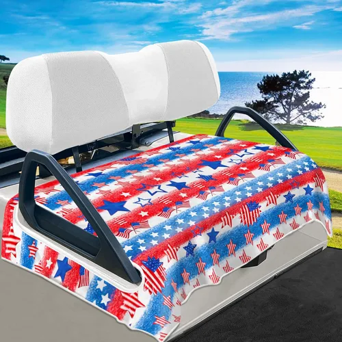 Miniatura 11 de YOKYHOM Fundas de asiento de carrito de golf con bandera estadounidense para 2/4 plazas, manta patriótica de Estados Unidos mantiene los asientos