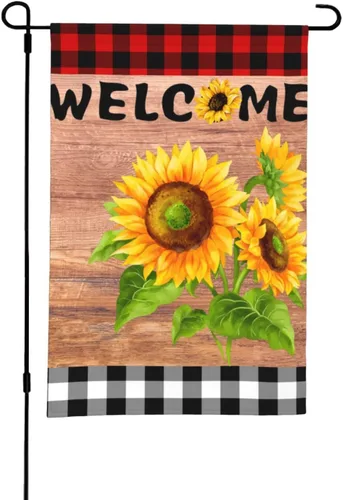 Miniatura 11 de Bandera de jardín con patrón de flores de girasol amarillo, rojo y azul rosa, floral, margarita blanca, flor morada, poliéster de doble cara