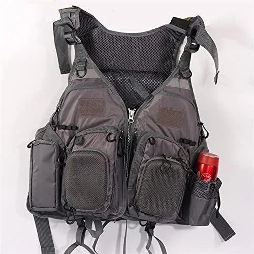 Miniatura 6 de JKSPORTS Chaleco de pesca con mosca, chaleco salvavidas de seguridad para natación, vela, barco, kayak, flotante, multifuncional, transpirable, Gris