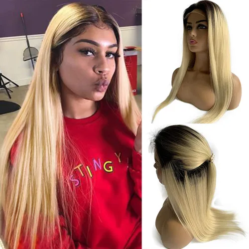 Miniatura 6 de 24 pulgadas de largo, peluca de encaje frontal, rubio miel, cabello humano real, liso, 150 % de densidad, cabello brasileño virgen, pelucas