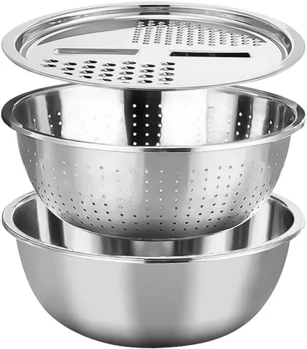 DOITOOL Colador 3 en 1 de cocina multifuncional ralladores de verduras cortador y rallador con cesta de drenaje de acero inoxidable y lavabo para