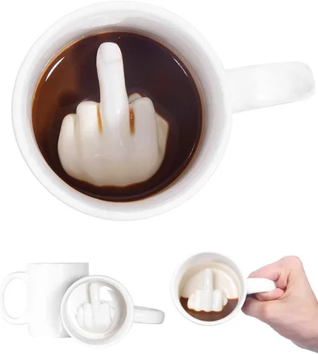 Miniatura 9 de Taza de café con dedo 3D en la parte inferior, divertida taza de café para hombres y mujeres, taza de café novedosa con elefante blanco, regalo
