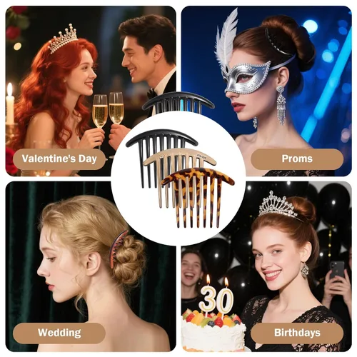 Miniatura 6 de Ymapinc 3 peines franceses para el cabello, 7 dientes, de plástico, elegantes peines laterales franceses para mujeres y niñas, ordenar moños