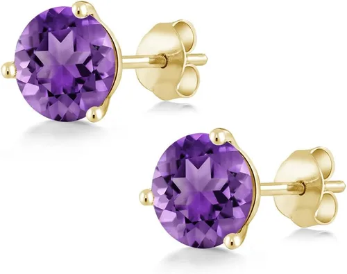 Miniatura 135 de Gem Stone King Aretes de oro de 14 quilates, 0.236 in, piedra natal redonda, Martini, 3 puntas, aretes de oro para mujer