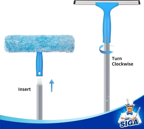 Miniatura 6 de MR.SIGA Poste de extensión de 54.3 pulgadas de largo, poste de aluminio ajustable de 4 piezas para escobilla de ventana