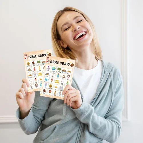 Miniatura 4 de Juego de tarjetas de bingo de la Biblia, juego de bingo para la familia de adultos, juego de bingo bíblico para adultos, suministros de fiesta